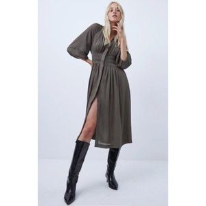 French Connection Tarmac Khaki Cora Pleated Dress